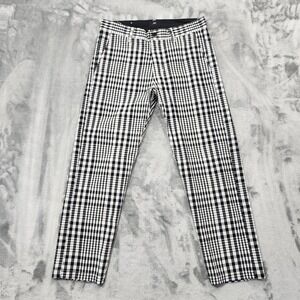 Obey Pants Mens 30 Black White Check Plaid Straggler Chino Casual Tapered Preppy